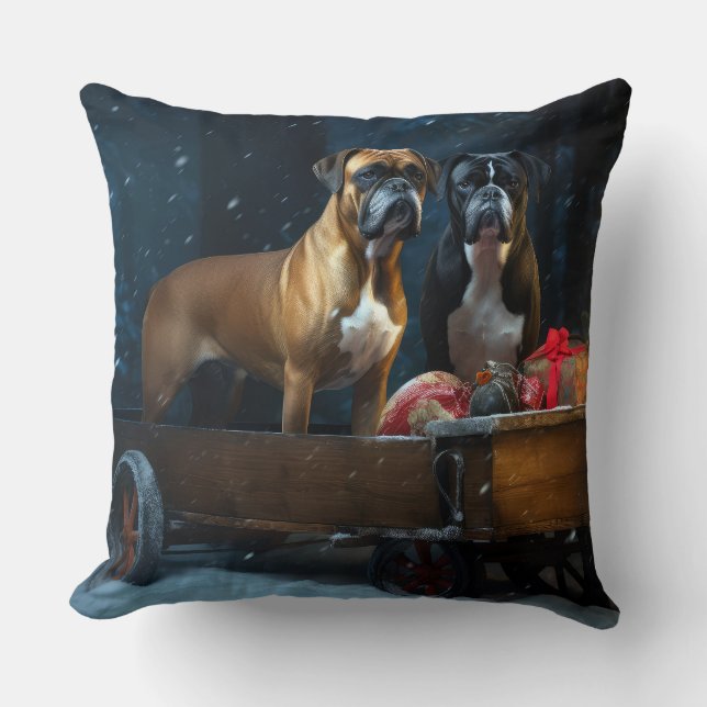 Boxer Snowy Sleigh Weihnachtsdekor Kissen (Vorderseite)