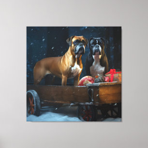 Boxer Snowy Sleigh Weihnachtsdekor Leinwanddruck