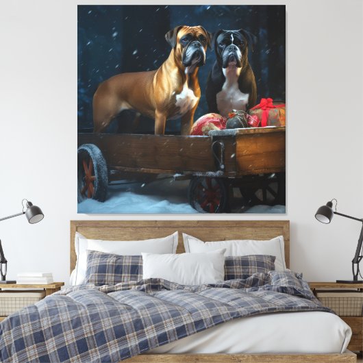 Boxer Snowy Sleigh Weihnachtsdekor Leinwanddruck (Insitu (Schlafzimmer))