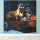 Boxer Snowy Sleigh Weihnachtsdekor Leinwanddruck (Insitu (Holzboden))