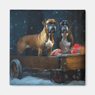 Boxer Snowy Sleigh Weihnachtsdekor Magnet