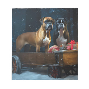 Boxer Snowy Sleigh Weihnachtsdekor Notizblock