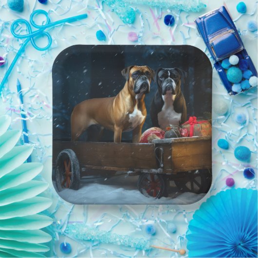 Boxer Snowy Sleigh Weihnachtsdekor Pappteller (Party)