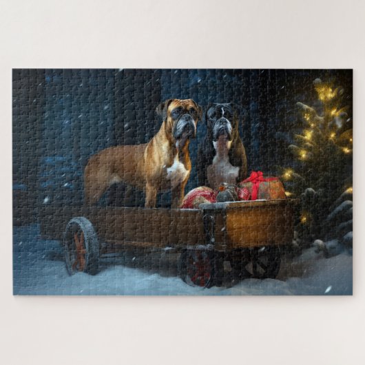 Boxer Snowy Sleigh Weihnachtsdekor Puzzle (Horizontal)