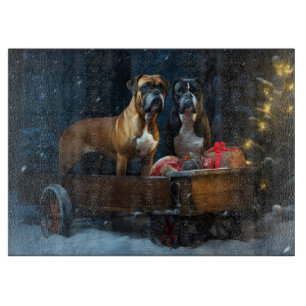 Boxer Snowy Sleigh Weihnachtsdekor Schneidebrett