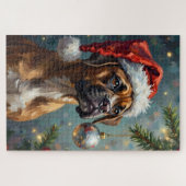 Boxer spielt mit Weihnachten Puzzle (Horizontal)