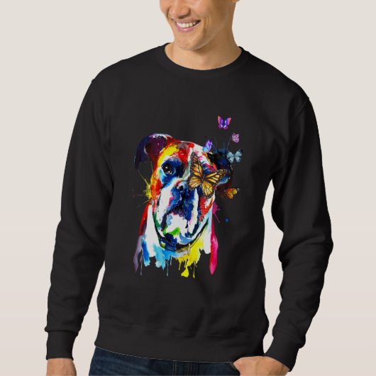 Boxer Splash Butterflies Hund Sweatshirt (Vorderseite)
