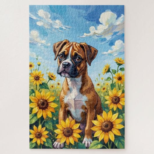 Boxer Spring Sunflower Field Dog Puzzle (Vertikal)
