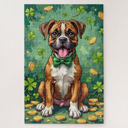 Boxer St. Patrick’s Day Glücklicher Hund Puzzle (Vertikal)