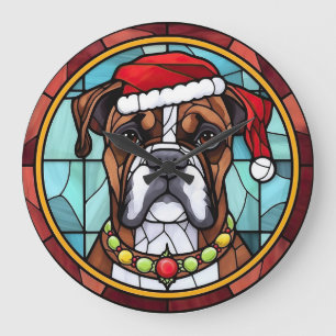 Boxer Stected Glass Christmas Große Wanduhr