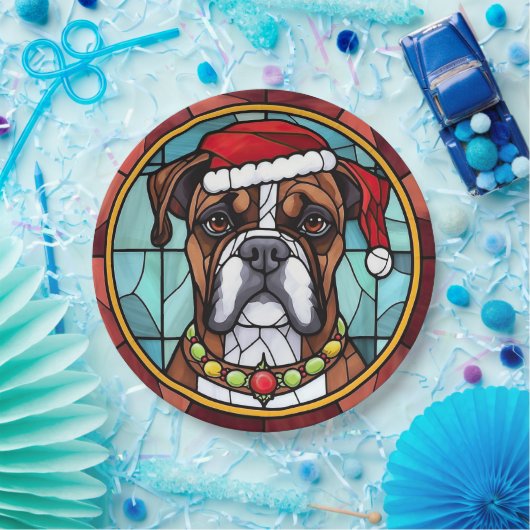 Boxer Stected Glass Christmas Pappteller (Party)