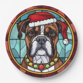 Boxer Stected Glass Christmas Pappteller (Vorderseite)