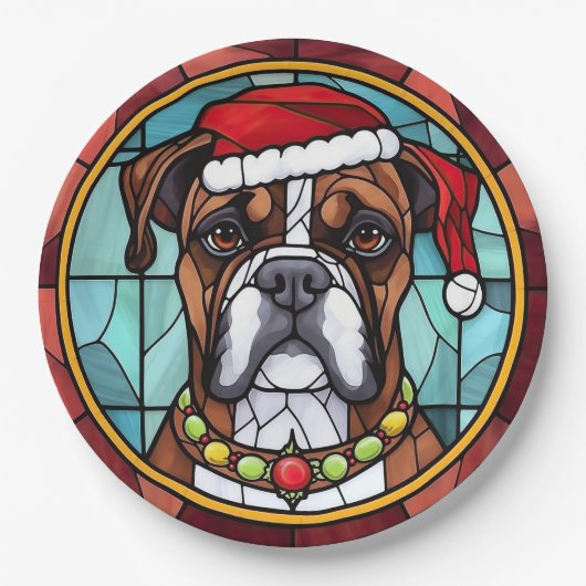 Boxer Stected Glass Christmas Pappteller (Vorderseite)