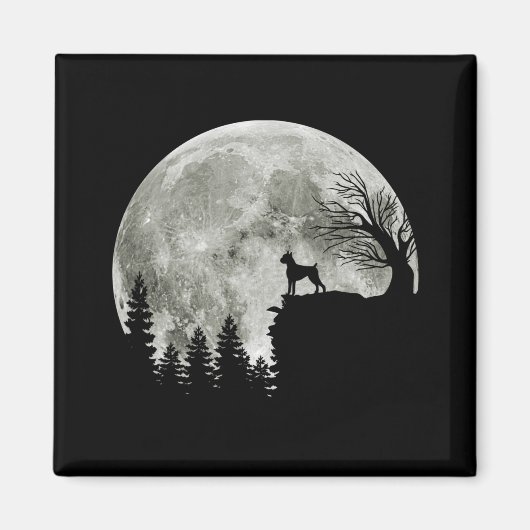Boxer Stehend auf Mountain Moon Light Halloween Magnet (Vorne)
