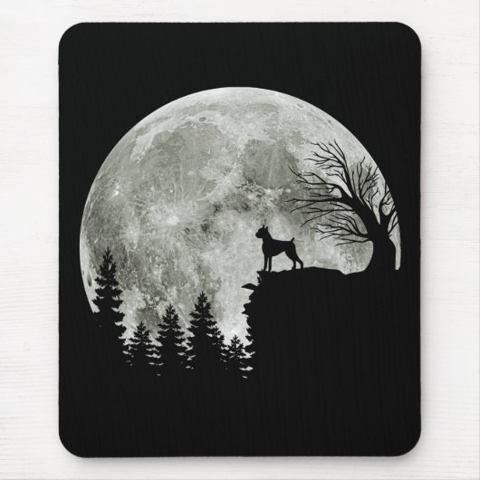 Boxer Stehend auf Mountain Moon Light Halloween Mousepad (Vorne)