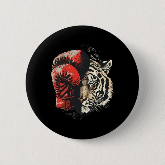 Boxer Tiger mit Boxhandschuhen Kickboxen Lustiges  Button (Vorderseite)