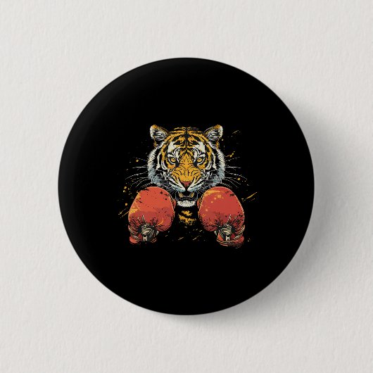 Boxer Tiger mit Boxhandschuhen Kickboxen Lustiges Button (Vorderseite)