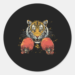 Boxer Tiger mit Boxhandschuhen Kickboxen Lustiges  Runder Aufkleber