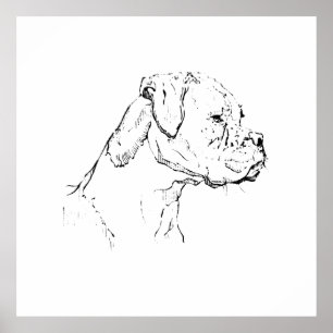 Boxer-Tinte-Wandkunst – Minimalistische Hunde-Lini Poster