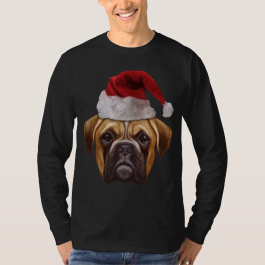 Boxer Ugly Christmas Hund Weihnachtsmannmütze Xmas T-Shirt (Vorderseite)