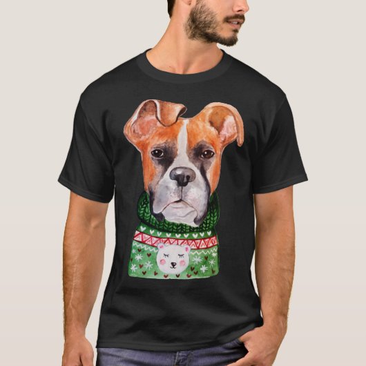 Boxer Ugly Christmas Sweater Boxer Dog Owner Xmas T-Shirt (Vorderseite)
