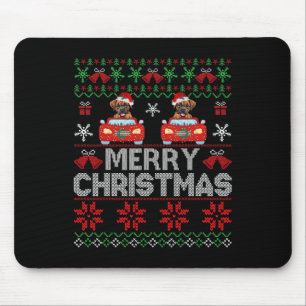 Boxer Ugly Christmas Sweater mit Weihnachtsmannmüt Mousepad