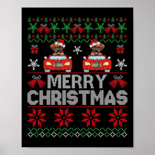 Boxer Ugly Christmas Sweater mit Weihnachtsmannmüt Poster
