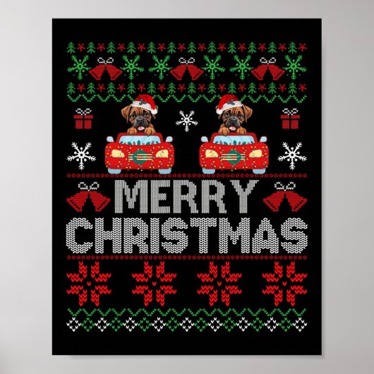 Boxer Ugly Christmas Sweater mit Weihnachtsmannmüt Poster (Vorne)