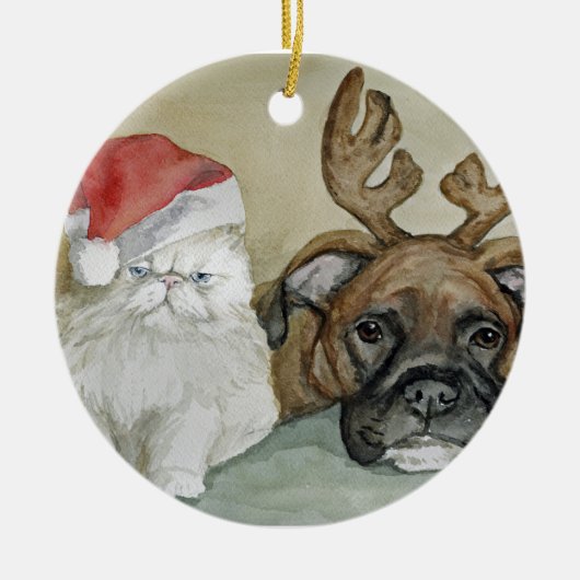 Boxer-und persische Katzen-Kunst-Verzierung Keramikornament (Vorne)