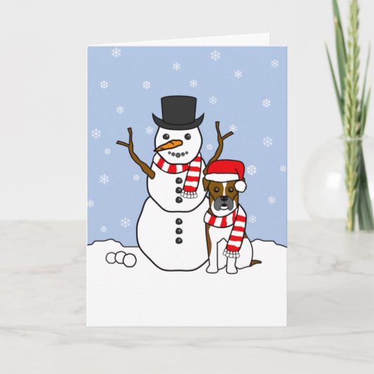 Boxer und Snowman Feiertagskarte (Vorderseite)
