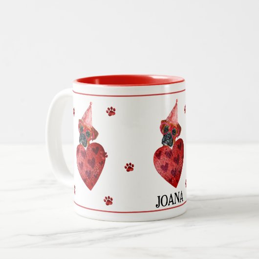 Boxer Valentine's Day-Geschenk Hund Zwei-Tone-Kaff Zweifarbige Tasse (Vorderseite Links)