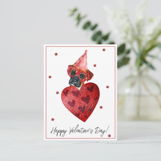 Boxer Valentine's Day Gift Dog Postkarte (Stehend Vorderseite)