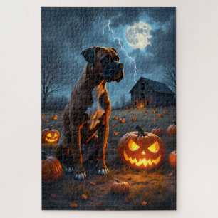 Boxer Verlassener Kürbisacker Halloween Kunst Puzzle