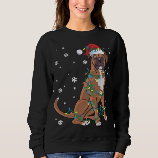 Boxer wackelt in Weihnachtslicht Hund Sweatshirt (Vorderseite)