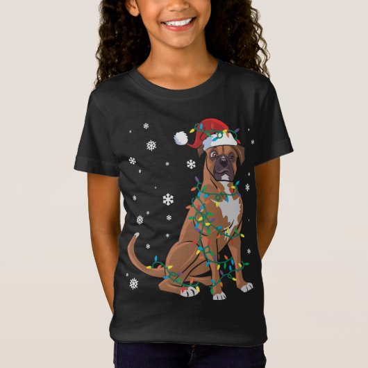 Boxer wackelt in Weihnachtslicht Hund T-Shirt (Vorderseite)