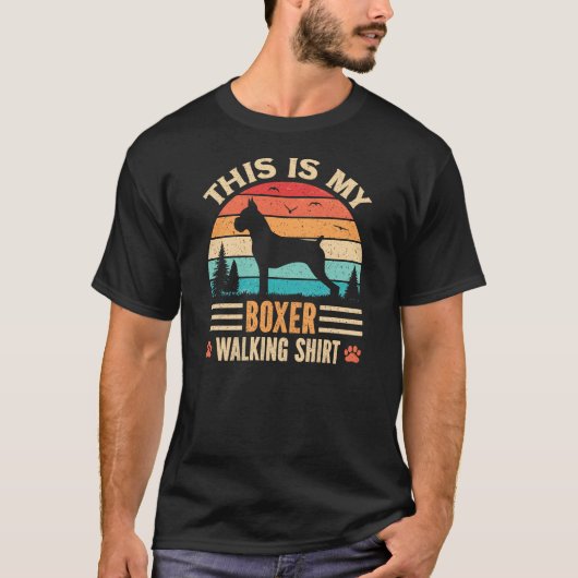 Boxer Walking Dad German Dog Walker Retro Sunset T-Shirt (Vorderseite)