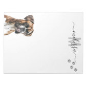 Boxer Watercolor Monogram Personalisiert Notizblock (Vorderseite)