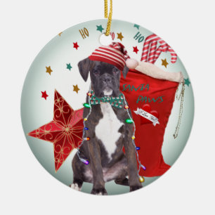 Boxer-Weihnachten "Ho Ho Ho" Verzierung Keramik Ornament