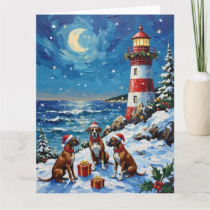 Boxer Weihnachts Leuchtturm Urlaub Karte