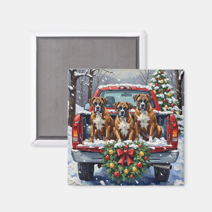 Boxer Weihnachts-Rot-Lieferwagen Urlaub Magnet