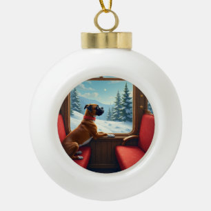 Boxer Weihnachtsabend Zugfahrt Malerei Keramik Kugel-Ornament
