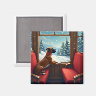 Boxer Weihnachtsabend Zugfahrt Malerei Magnet