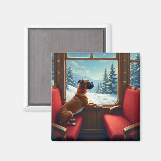 Boxer Weihnachtsabend Zugfahrt Malerei Magnet (Vorderseite/Rückseite)