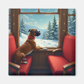 Boxer Weihnachtsabend Zugfahrt Malerei Magnet (Vorne)