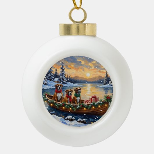 Boxer Weihnachtsboot Feiertag Keramik Kugel-Ornament (Vorderseite)