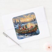 Boxer Weihnachtsboot-Feiertag Quadratischer Aufkleber (Umschlag)