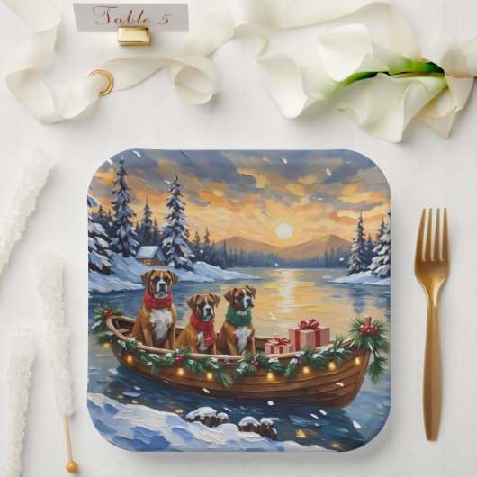 Boxer Weihnachtsboot Urlaub Pappteller (Hochzeit)
