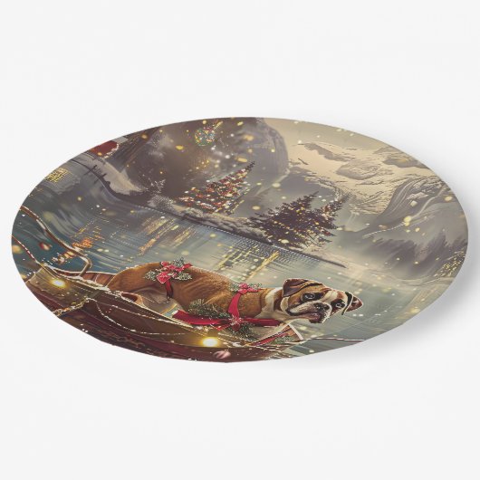 Boxer Weihnachtsfeiertage Pappteller (Schrägansicht)