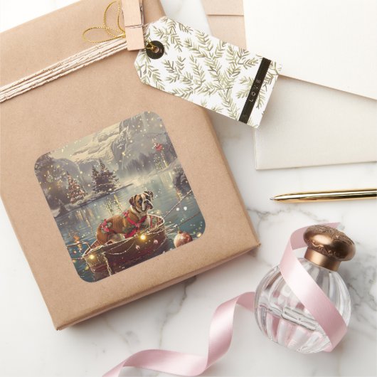 Boxer Weihnachtsfeiertage Quadratischer Aufkleber (Schenken)