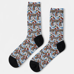 Boxer Weihnachtsfest Schnee Szene Socken